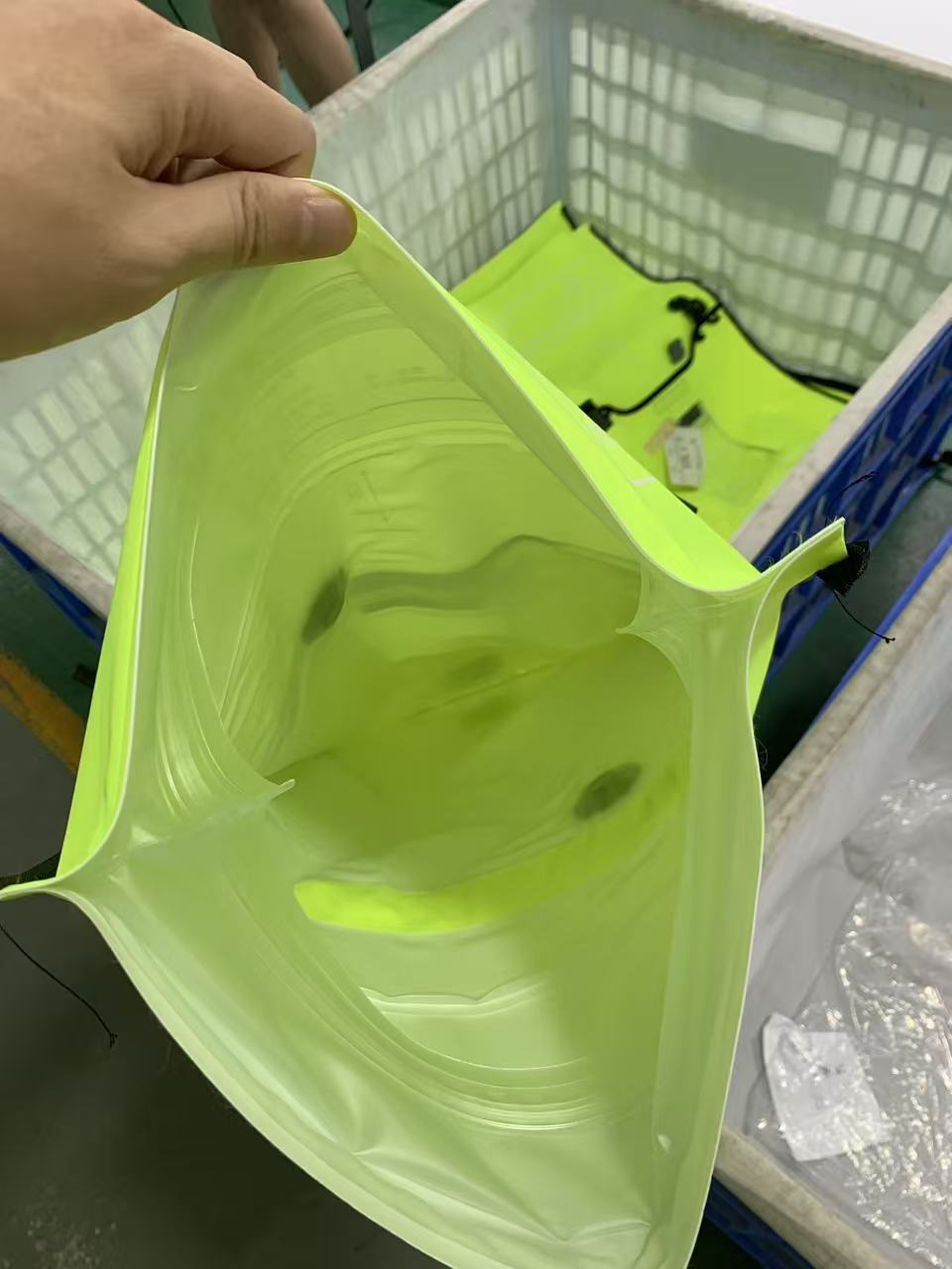 Inside view of a welded swim buoy air chamber