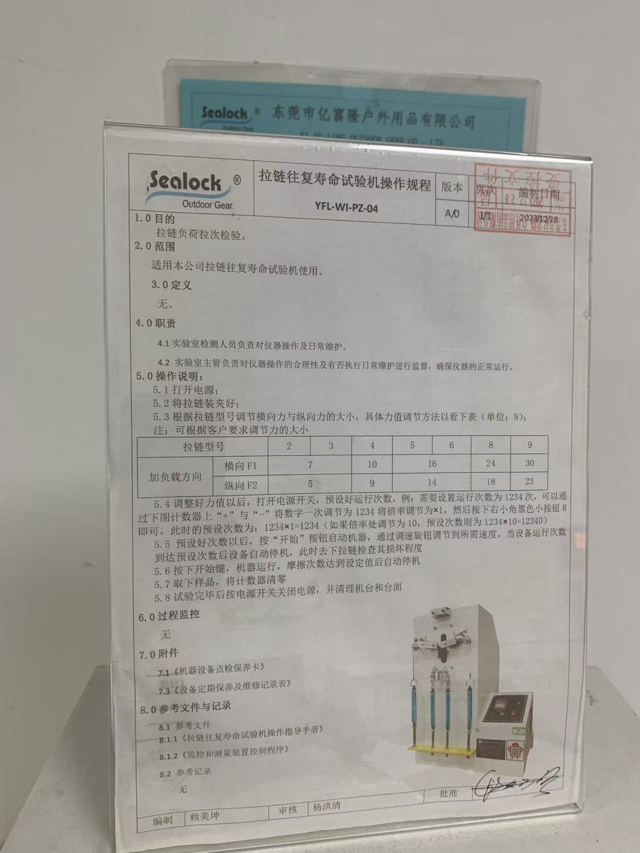 Controlled operating procedure for the zipper life tester