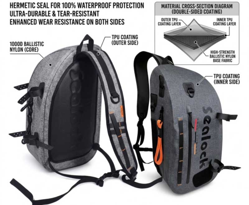Double-sided TPU laminated ballistic nylon showing coating on both faces of the weave
